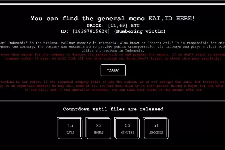 Teror Ransomware, Data Internal PT KAI Terancam Dipublikasi