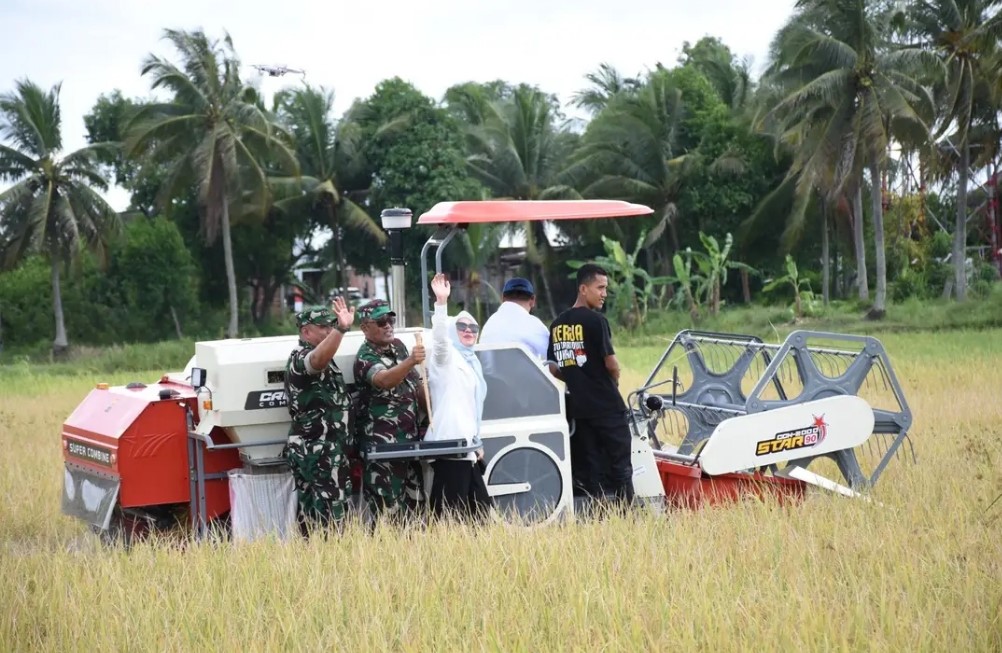 Kunker di Kabupaten Ogan Ilir, Wamentan Didampingi Danrem 044/Gapo Lakukan Panen Raya