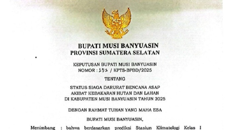 Muba Tetapkan Status Siaga Darurat Asap, Waspadai Karhutla Hingga November