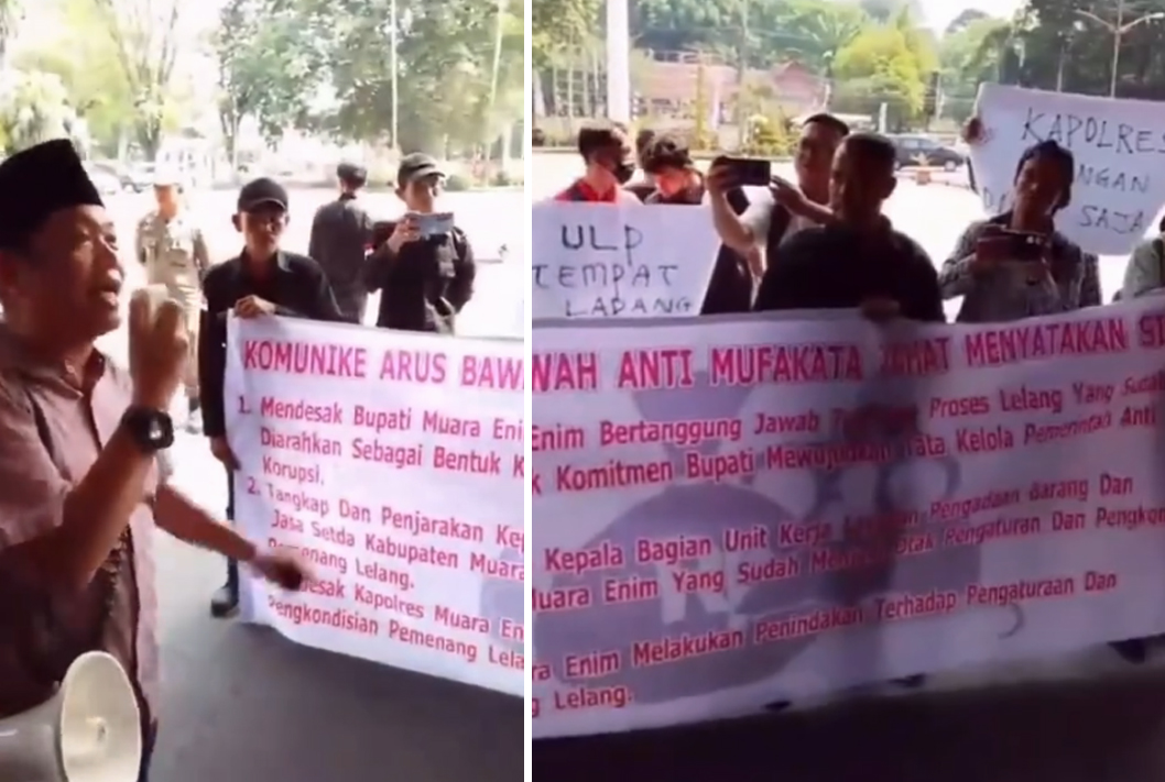 Diduga Ada Pengaturan Lelang Proyek, Massa Geruduk Kantor Bupati Muara Enim