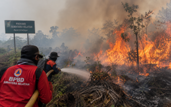 Pemadaman Kebakaran Hutan Sumatera Selatan (Foto Ilustrasi AI)